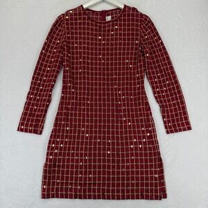 St John Evening Burgundy Gold Palliates Sequin Grid Knit Sheath Dress Sz 6 READ